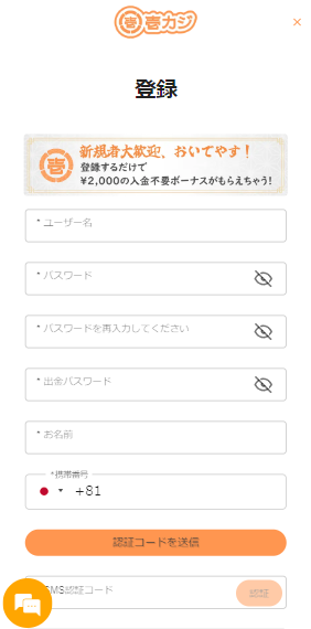 壱カジ 登録画面